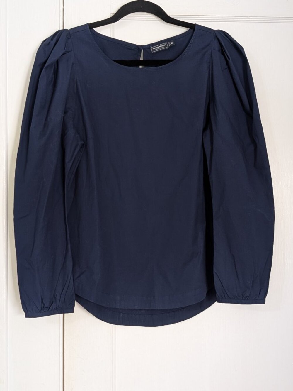 Vineyard Vines Women's Medium Blouson Sleeve Poplin Top Navy Blue Preppy Coastal